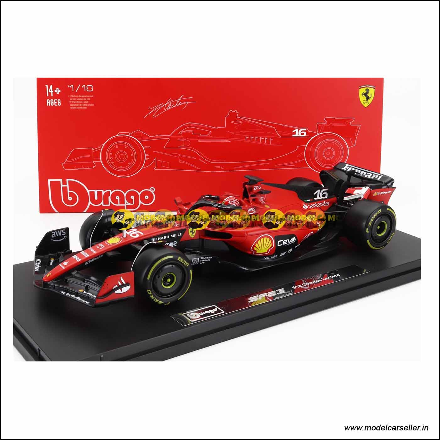 1/18 BURAGO FERRARI Formula 1 SF 23 CHARLES LECLERC (with showcase) Diecast Scale Model